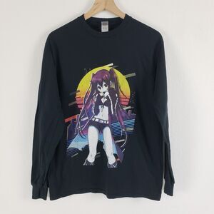 Anime Woman SIZE M Womens Black Long Sleeves T-Shirt Tee FLAW